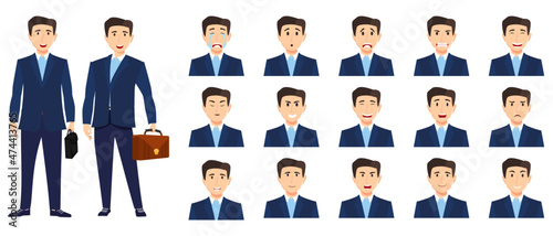 Canvas Businessman set an avatar set with different facial expression and emotion angry