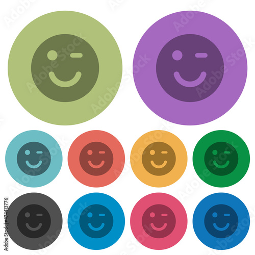 Winking emoticon solid color darker flat icons