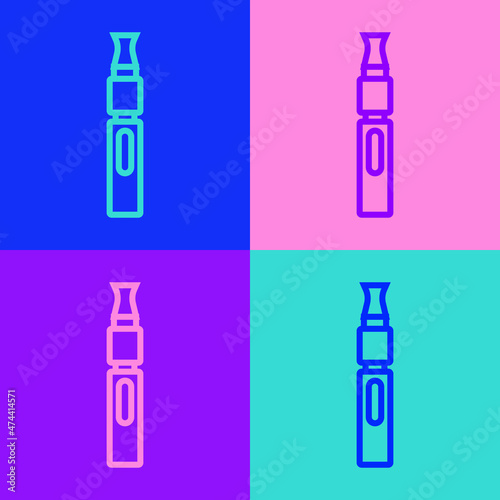 Pop art line Electronic cigarette icon isolated on color background. Vape smoking tool. Vaporizer Device. Vector