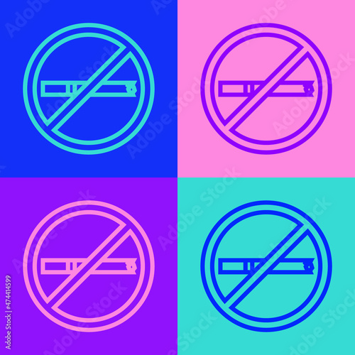 Pop art line No smoking icon isolated on color background. Cigarette smoking prohibited sign. Vector