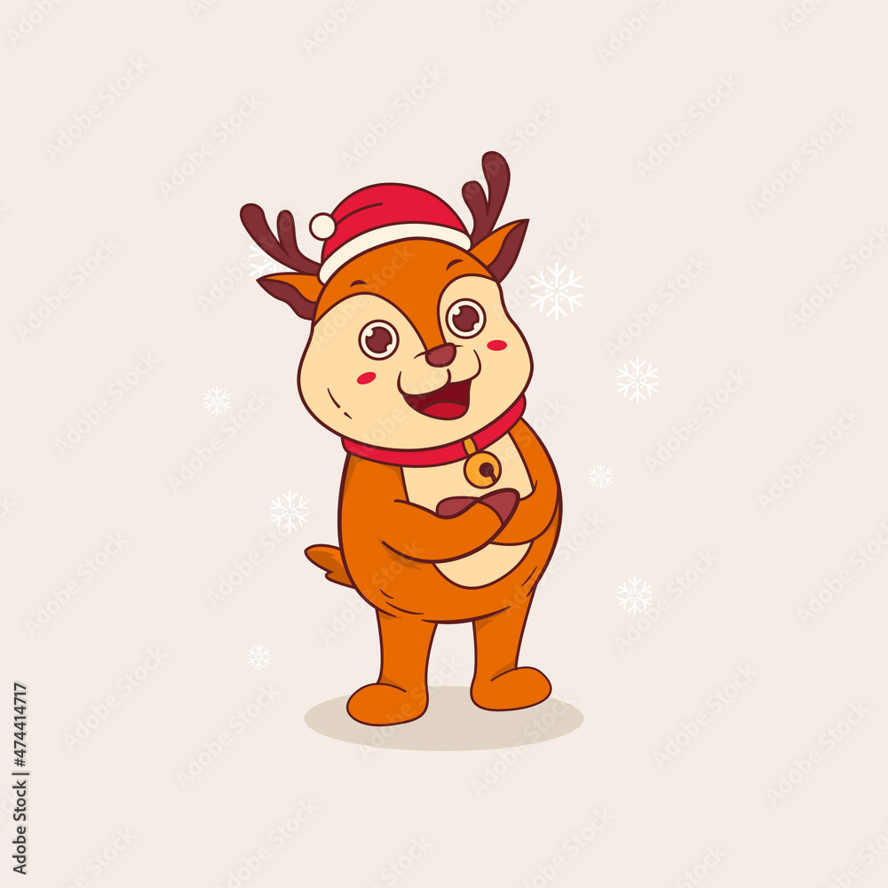 Fototapeta premium Cute little deer in santa hat crossing his arms
