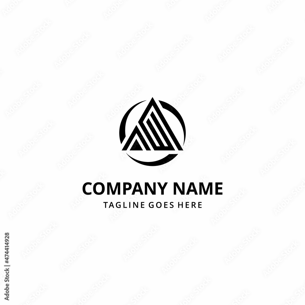Modern creative initials abstract illustration A M W triangle with circle  geometric logo design template