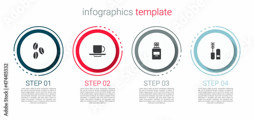 Set Coffee beans, cup, Perfume and Mascara brush. Business infographic template. Vector