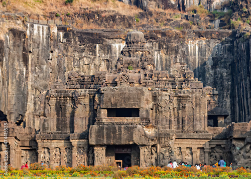 Elora caves in rocks near Aurangabad photo