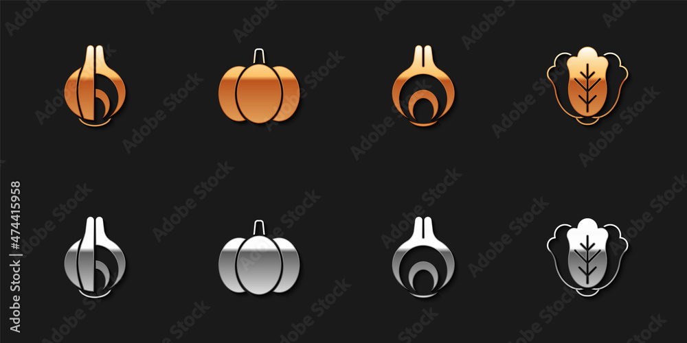 Set Onion, Pumpkin, and Cabbage icon. Vector
