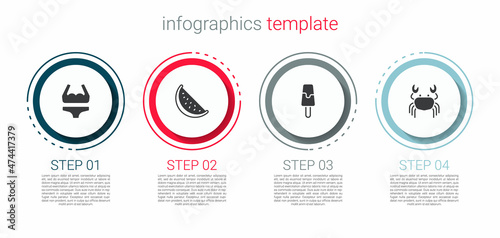 Set Swimsuit, Watermelon, Ice cream and Crab. Business infographic template. Vector