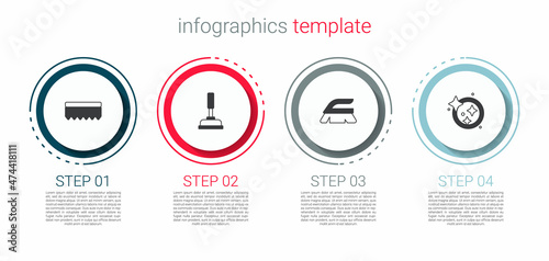 Set Sponge, Rubber plunger, Brush for cleaning and Washing dishes. Business infographic template. Vector