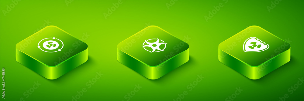 Set Isometric Biohazard symbol, Radioactive in shield and icon. Vector Set Isometric Biohazard symbol, Radioactive in shield and icon. Vector