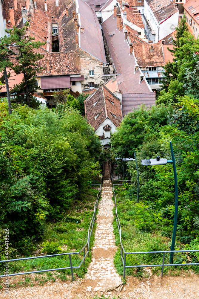 The stairs between the White Tower and the Graft Bastion in Brasov or the Gate Bastion. Romania.