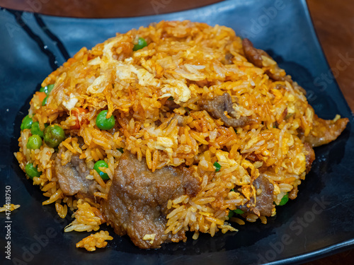 Close up shot of beef fried rice