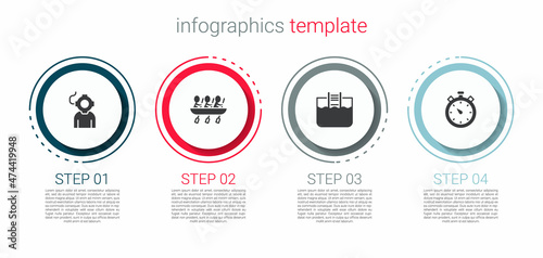Set Aqualung, Canoe rowing team sports, Swimming pool with ladder and Stopwatch. Business infographic template. Vector