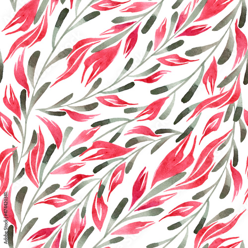 seamless watercolor ornament with red flowers