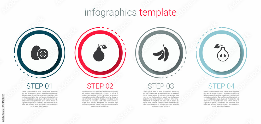 Fototapeta premium Set Kiwi fruit, Pear, Banana and . Business infographic template. Vector