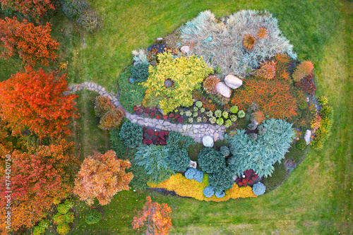 Autumn in the French garden. ornamental plants Landscape design.