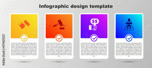 Set Auction hammer, Hand holding auction paddle and auctioneer sells. Business infographic template. Vector