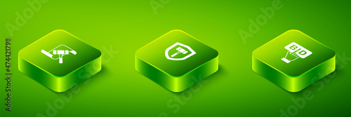 Set Isometric Auction hammer, Bid and icon. Vector