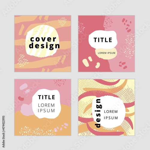 Abstract square cover vector template, warm geometric background. Pink, yellow banner poster. Social Media, editable simple corporate messages.