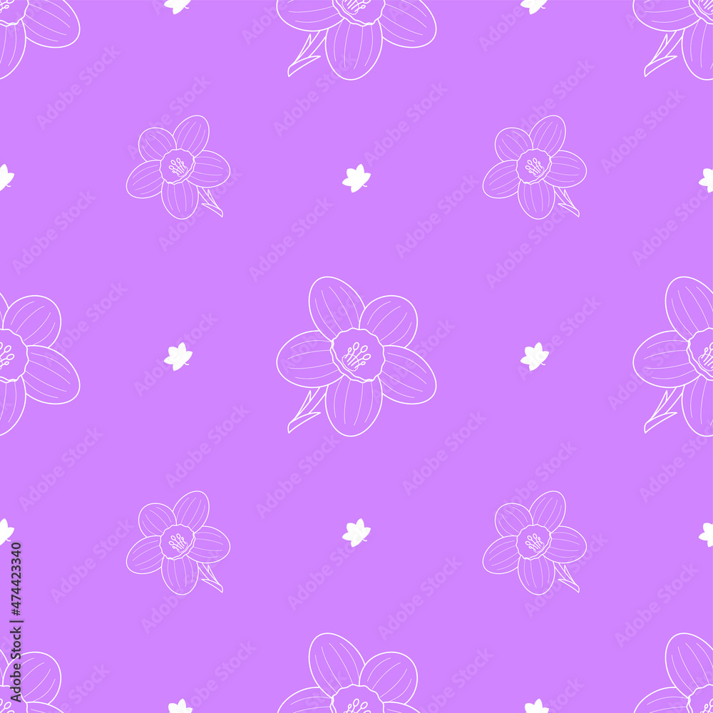 Abstract Narcissus Floral Botanic Plants Seamless Pattern Colors Flowers Shadows With Leaves Background Vector Design Style Texture For Prints Textiles, Clothing, Gift Wrap, Wallpaper, Pastel