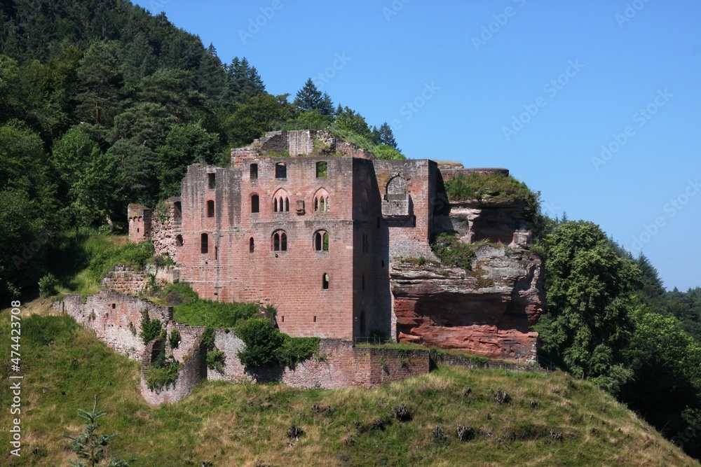 Medieval ruins of Frankenstein castle, Pfalz region in Germany 