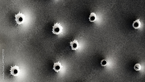 Bullet holes in metal. Concept, use of firearms. photo