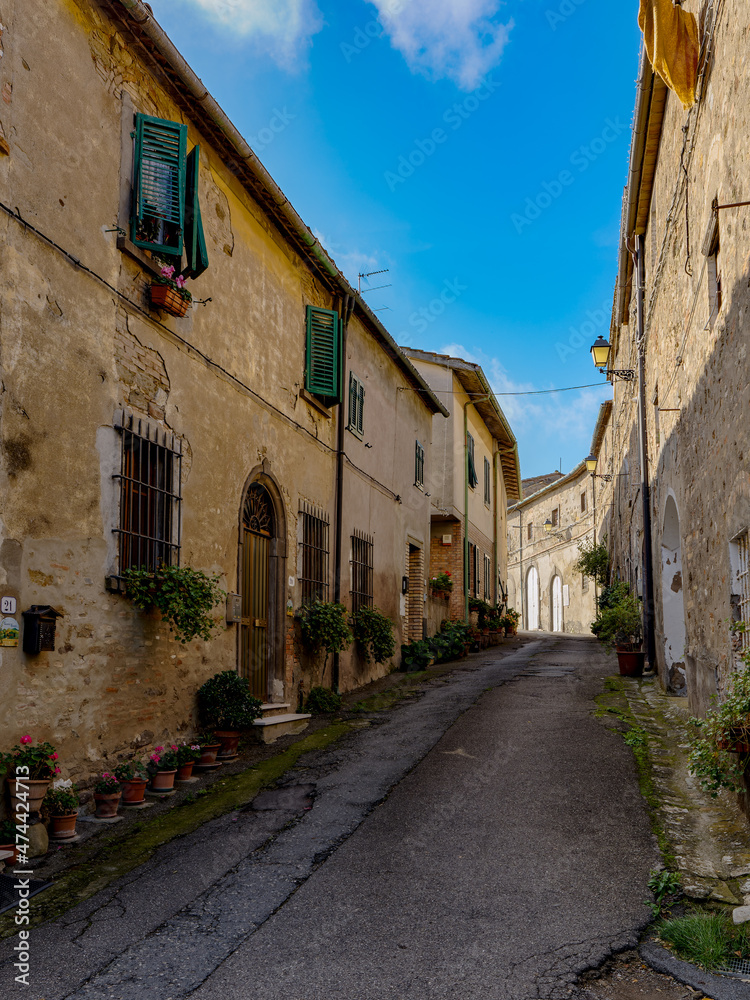 Panorama between the streets of the village of Montegemoli near Pomarance Alta val di Cecina Tuscany Italy