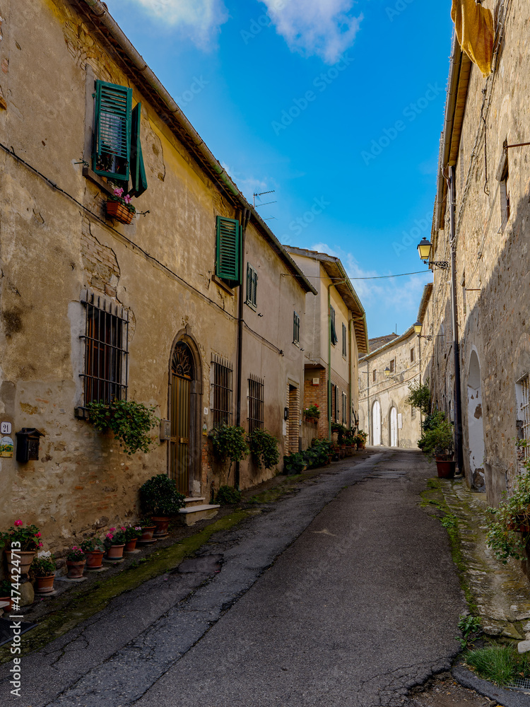 Fototapeta premium Panorama between the streets of the village of Montegemoli near Pomarance Alta val di Cecina Tuscany Italy