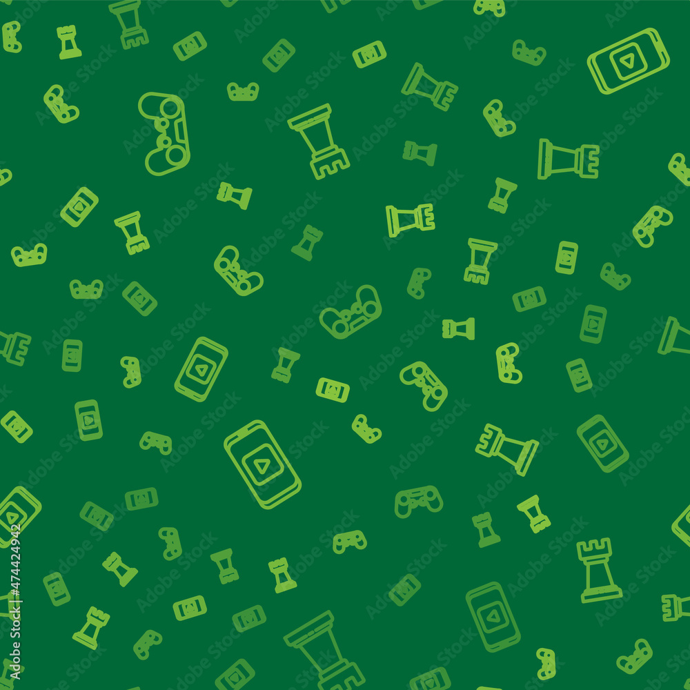 Set line Gamepad, Online play video and Business strategy on seamless pattern. Vector Set line Gamepad, Online play video and Business strategy on seamless pattern. Vector