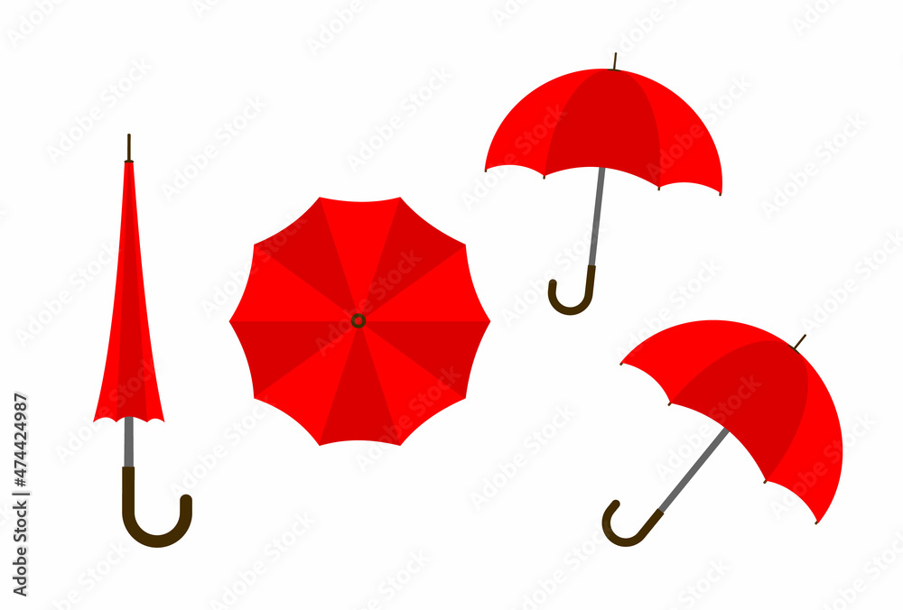 Red blank classic round rain Umbrella. Vector