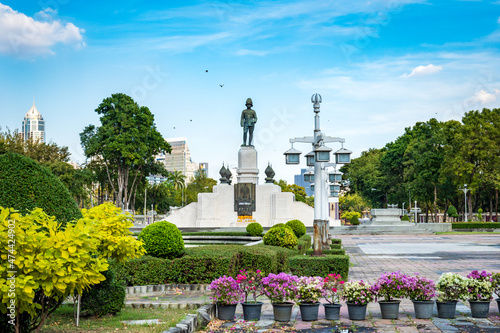 Lumpini park view in Bangkok city center area. Lumphini park is a popular park public space for local residents and tourists.