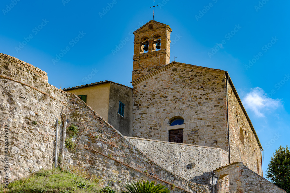 Panorama on the church and bell tower of Pomarance Alta val di Cecina Tuscany Italy