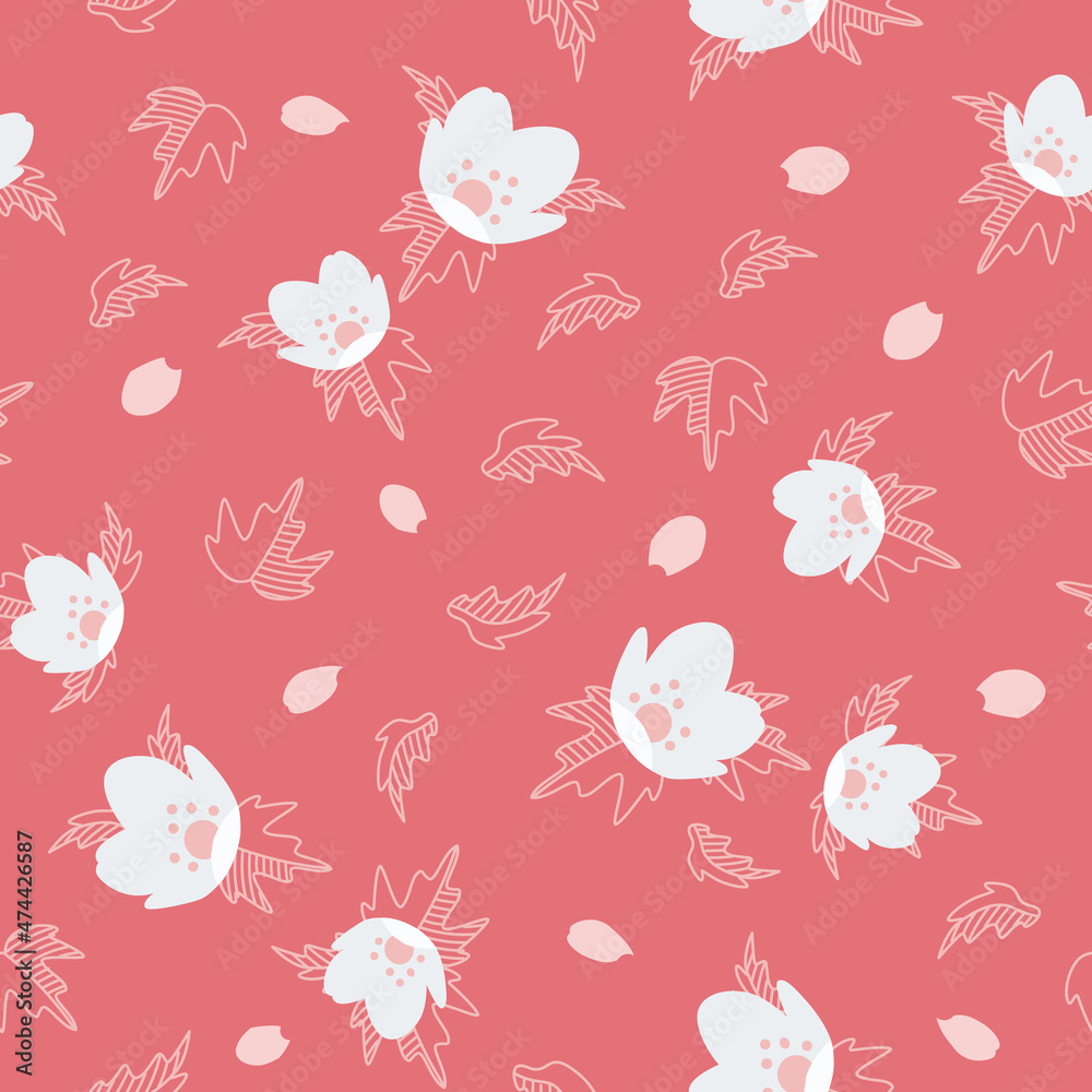 White Anemone flowers on Pink background