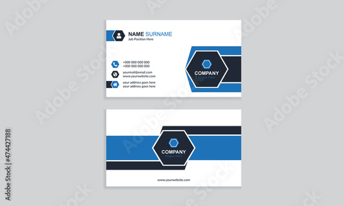 Modern classic corporate business card template. Blue and black creative business card design