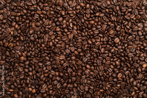 Coffee beans. Beautiful background. Copy space. Top view. 