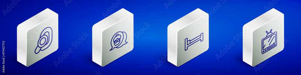 Set Isometric line Hearing aid, Grandmother, Bed and Retro tv icon. Vector Set Isometric line Hearing aid, Grandmother, Bed and Retro tv icon. Vector