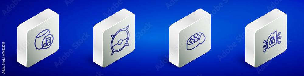 Set Isometric line Voice assistant, Robot vacuum cleaner, Water sensor and Smart home icon. Vector Set Isometric line Voice assistant, Robot vacuum cleaner, Water sensor and Smart home icon. Vector