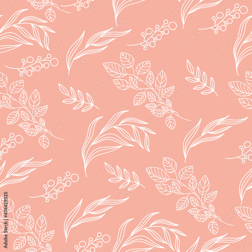 Vector plant pattern. Coral background.