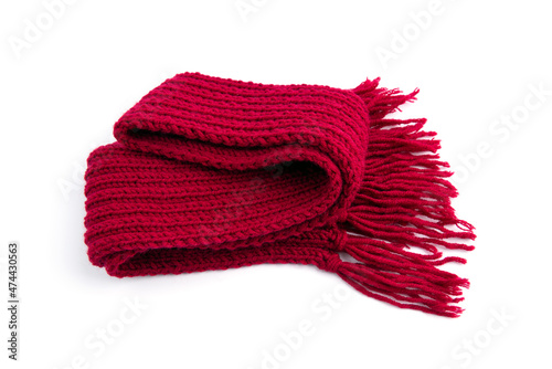 Red warm scarf on a white background