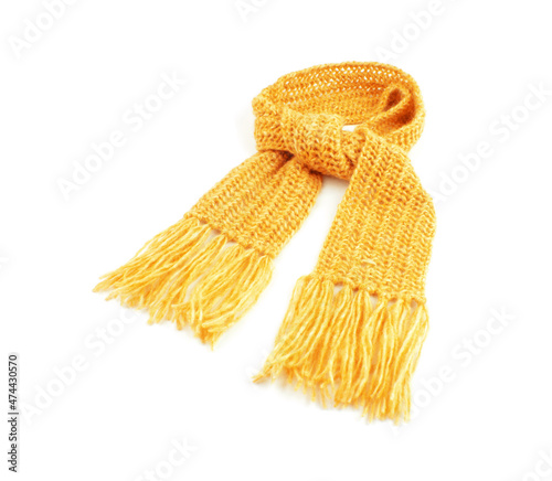 Yellow warm scarf on a white background