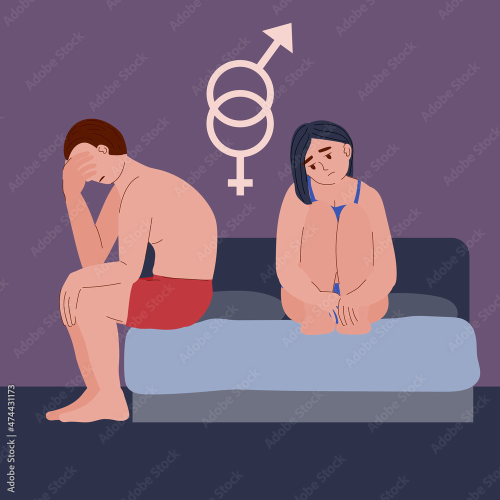 impotency and erectile dysfunction. sad woman and man in bed