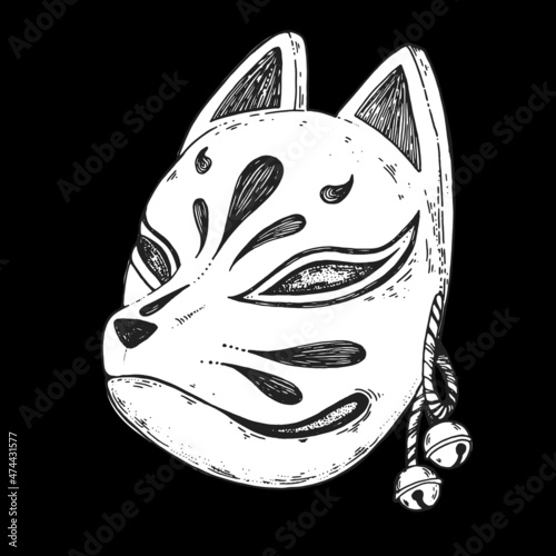 Canvas Print Kitsune mask sketch hand drawn vector illustration