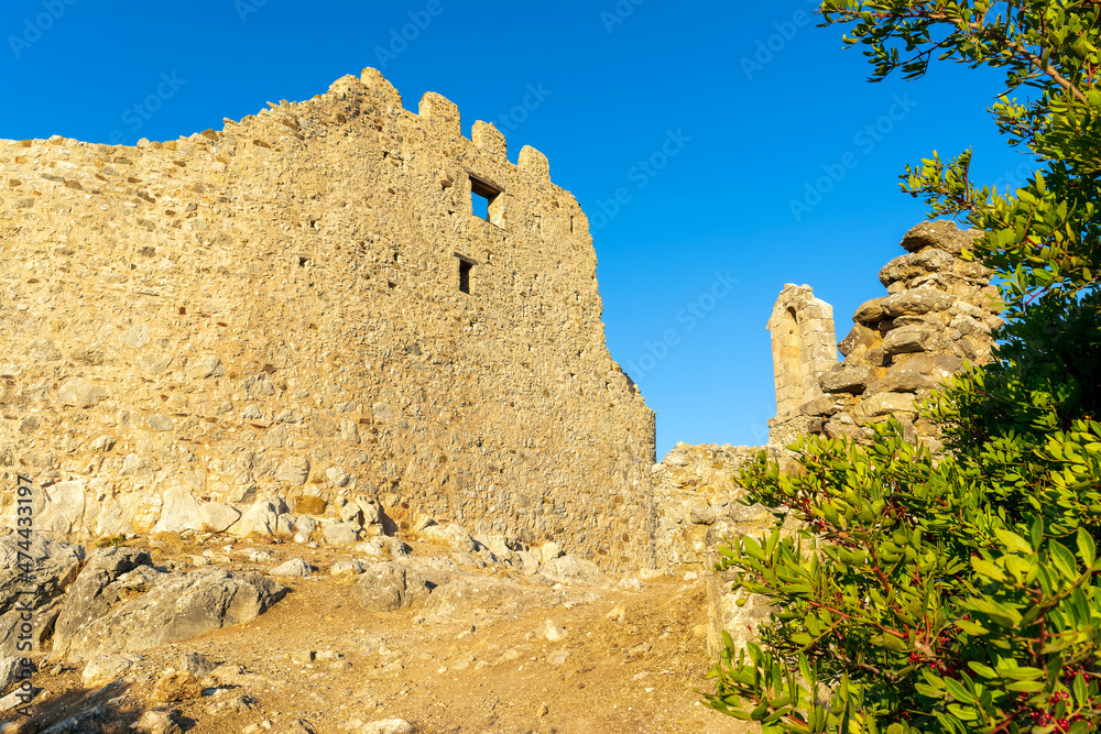 View of the Venetian castle of Palaiochora in Kythira island in Greece