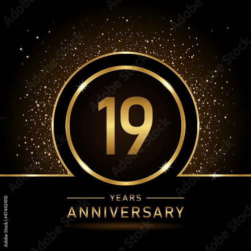 19th anniversary logo. Golden anniversary celebration logo design for booklet, leaflet, magazine, brochure poster, web, invitation or greeting card. rings vector illustrations.