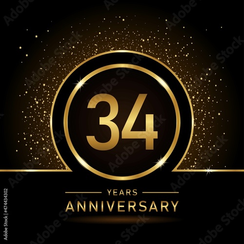 34th anniversary logo. Golden anniversary celebration logo design for booklet, leaflet, magazine, brochure poster, web, invitation or greeting card. rings vector illustrations.
