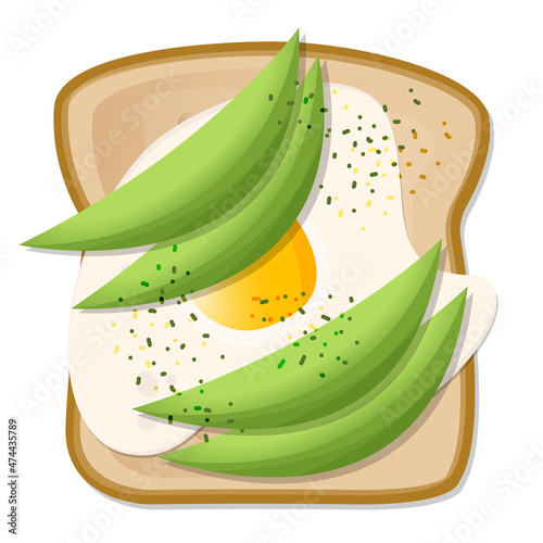 Illustration of a toast with egg and avocado food vector concept