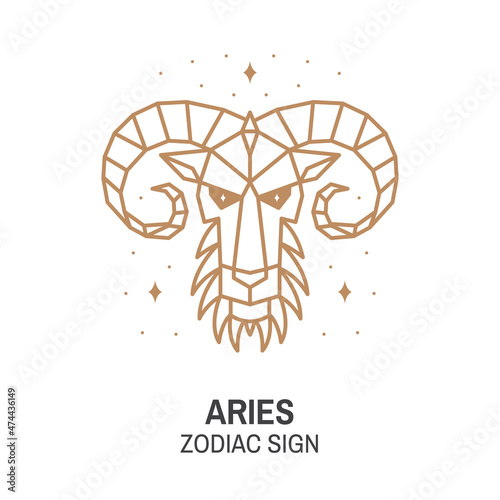 Zodiac astrology horoscope sign aries linear design. Vector illustration. Elegant line art symbol or icon of aries esoteric zodiacal horoscope templates for logo or poster isolated on white background
