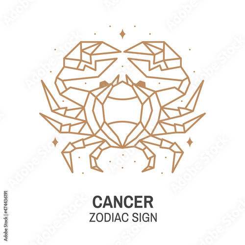Zodiac astrology horoscope sign Cancer linear design. Vector illustration. Elegant line art symbol or icon of Cancer esoteric zodiacal horoscope templates for logo or poster isolated on white