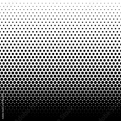 Halftone seamless pattern. Dot background. Gradient faded dots. Half tone texture. Gradation patern. Black color circle isolated on white backdrop for overlay effect. Geometric bg. Vector illustration