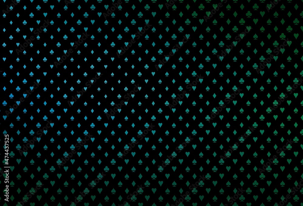 Dark blue, green vector template with poker symbols. Dark blue, green vector template with poker symbols.