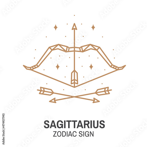 Zodiac astrology horoscope sign sagittarius linear design. Vector illustration. Elegant line art symbol or icon of sagittarius esoteric zodiacal horoscope templates for logo or poster isolated on