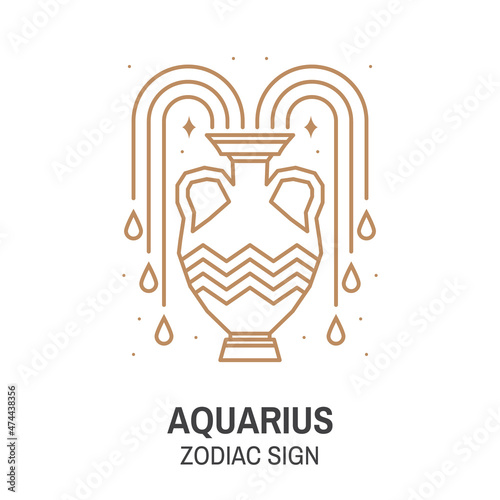 Zodiac astrology horoscope sign aquarius linear design. Vector illustration. Elegant line art symbol or icon of aquarius esoteric zodiacal horoscope templates for logo or poster isolated on white